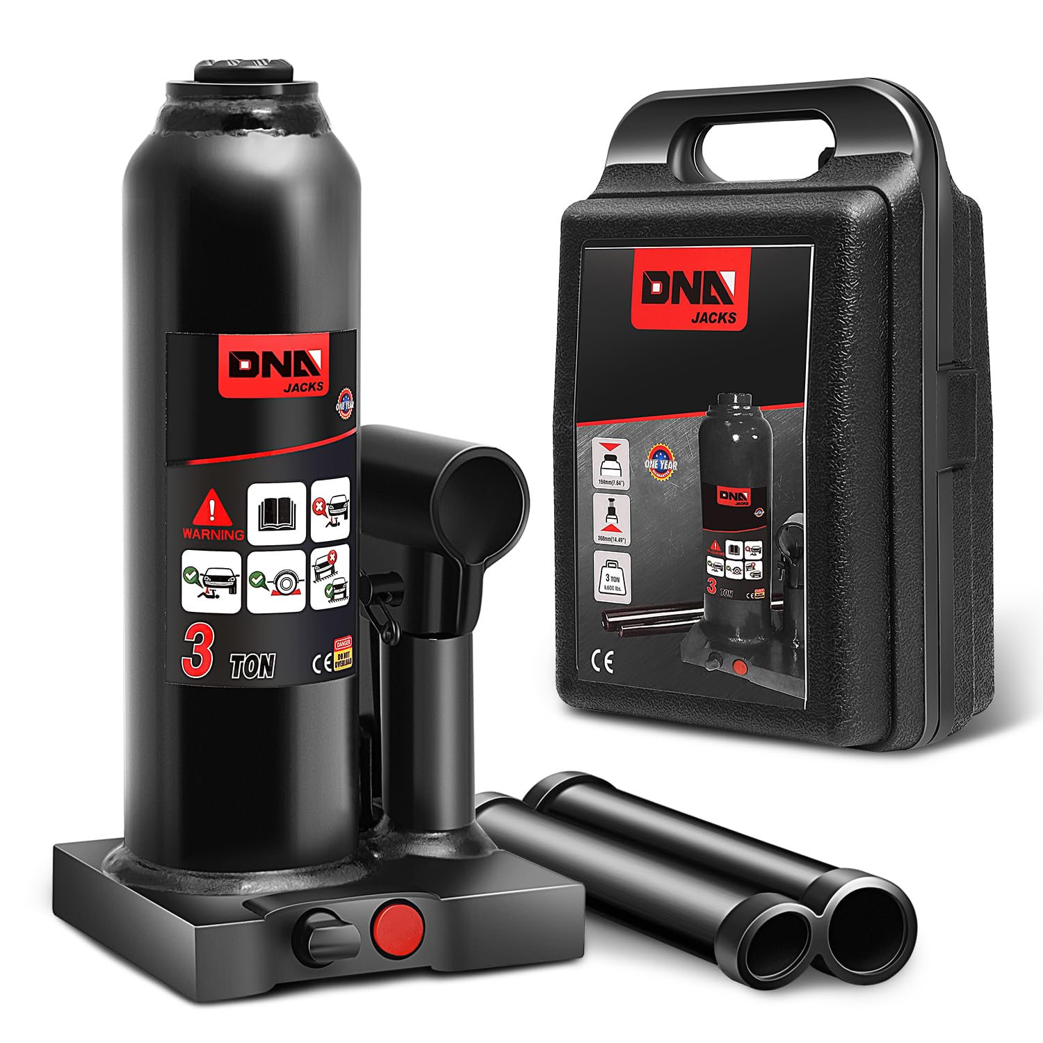 DNA Motoring 3 Tons Hydraulic Car Bottle Jack, Black, 6000 lbs Capacity