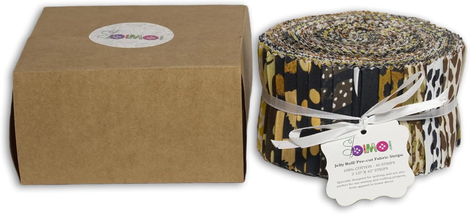 Soimoi 40Pcs Animal Skin Print Precut Fabrics Strips Roll Up 2.5 x 42 inches Cotton Jelly Rolls for Quilting - Multicolor