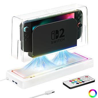 HEYSTOP Switch 2 Dust Cover for Nintendo, Multiple RGB Lights Station Dock