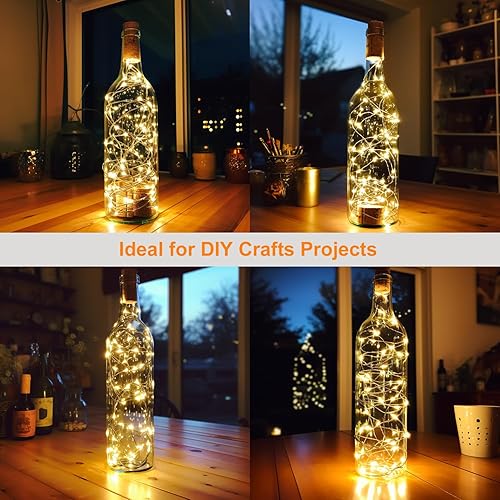 Miniatura 5 de Paquete de 20 luces para botellas de vino con corcho que funcionan con pilas, 20 luces LED de alambre plateado para botellas de licor, tarros,