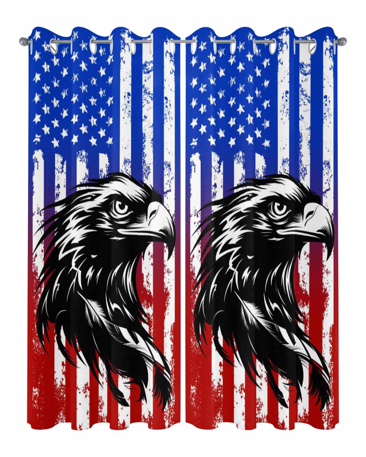 Waterproof Outdoor Curtains for Patio Porch, Independence Day American Flag Grommet Curtain Panel Windproof Outside Curtains Tieback, July 4th Abstract Eagle Weighted Window Treatment Drapes