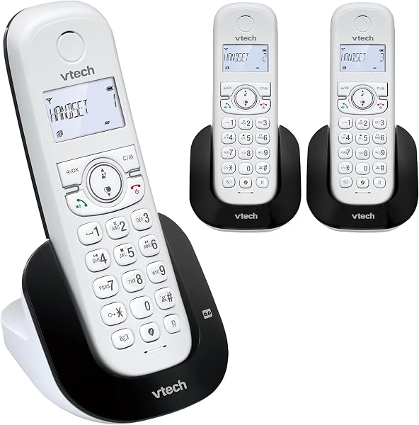 VTech Téléphone sans Fil DECT à 3 combinés, à Double Charge avec répondeur, Blocage d'appel, Identification de l'appelant/Appel en Attente, écran et Clavier rétroéclairés | CS1552 - 1