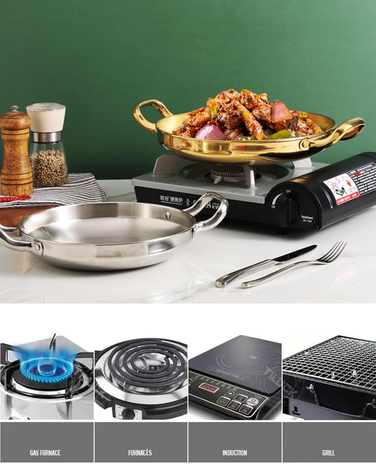 Ceramic Pot with lid | Frying pan, Stainless Steel Paella pan, Seafood Rice Pot, Home Cooking, Picnic Snack Plate, cookware, Saucepan, Dry