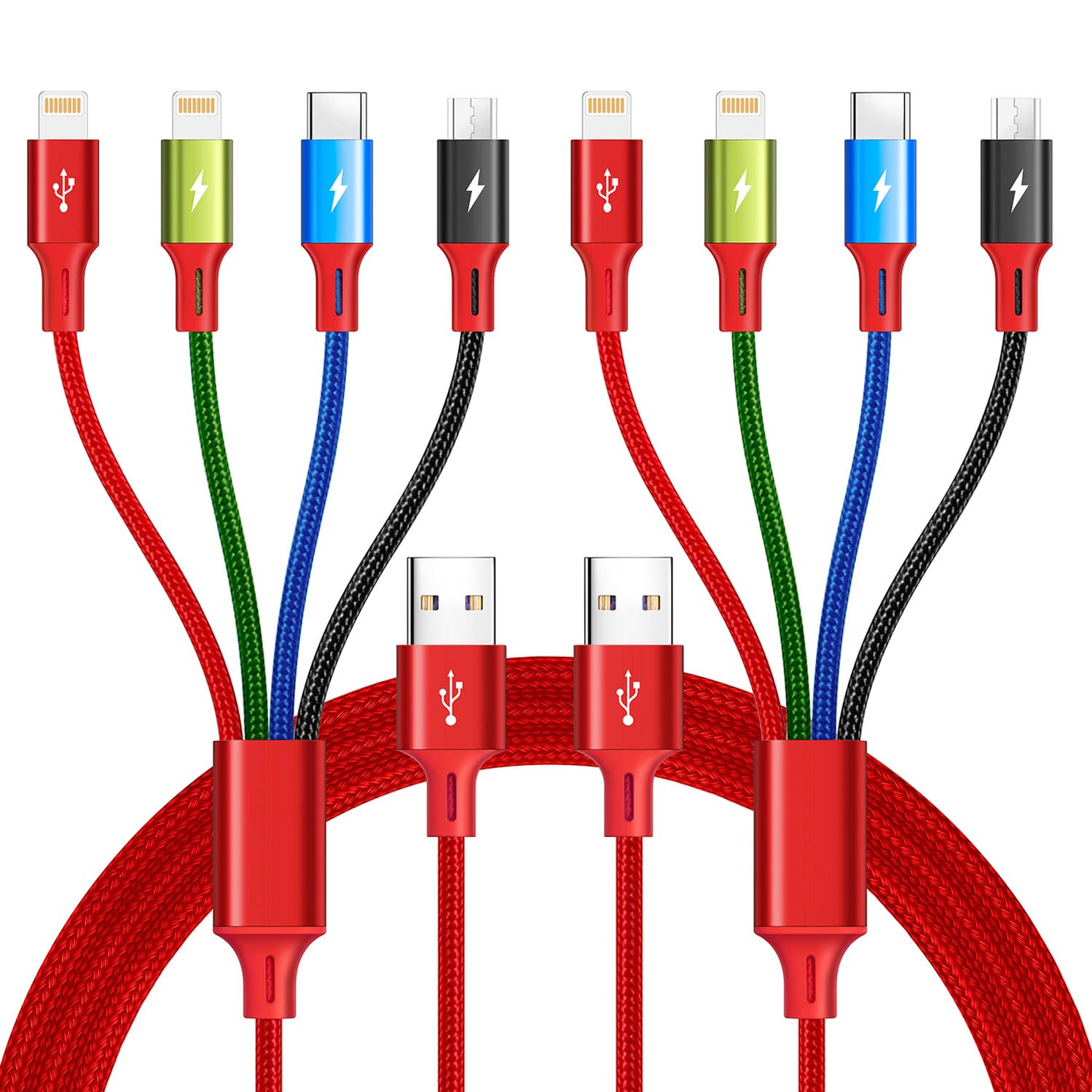 Minlu 4 in 1 USB Charging Cable, Multi Charging Cable [4A 1.2M], 2Pack Nylon Braided Multiple USB Charger Cable, Fast Charging Cable with IP/Type C/Micro USB Port for Phones/Tablets/Android/Galaxy