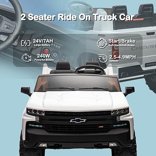 Miniatura 3 de FORESEE Coche de camioneta con control remoto para padres, 12 V alimentado por batería eléctrico de 4 ruedas para niños, pedal de pie, música, faros