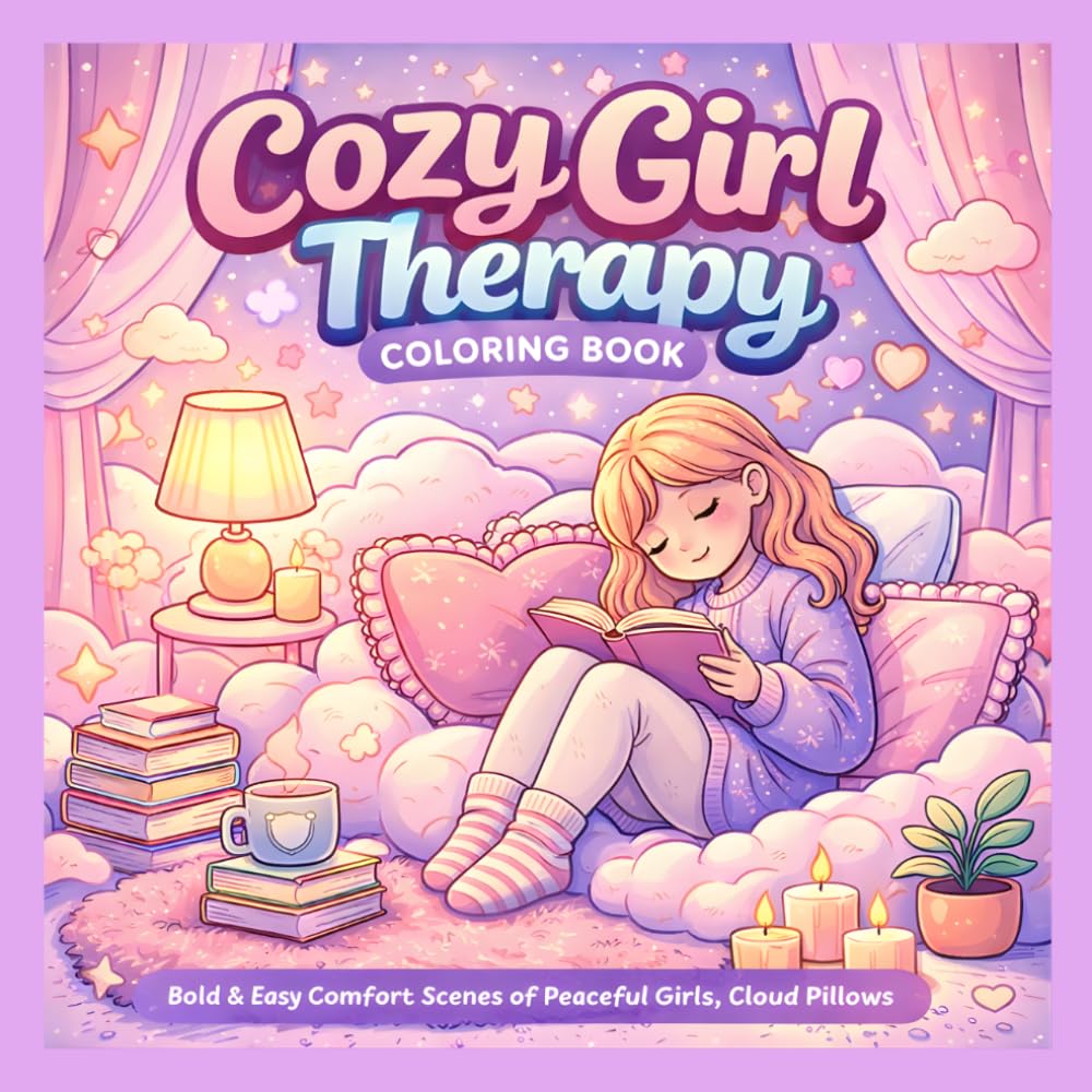 Cozy Girl Therapy Coloring Book: Bold & Easy Comfort Scenes of Peaceful Girls, Cloud Pillows