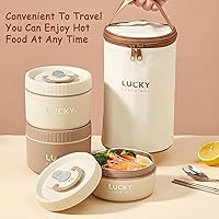 Vista 5 de Lonchera de acero inoxidable, caja bento aislada sellada de 3 niveles para mantener caliente para adultos, contenedor de alimentos térmico