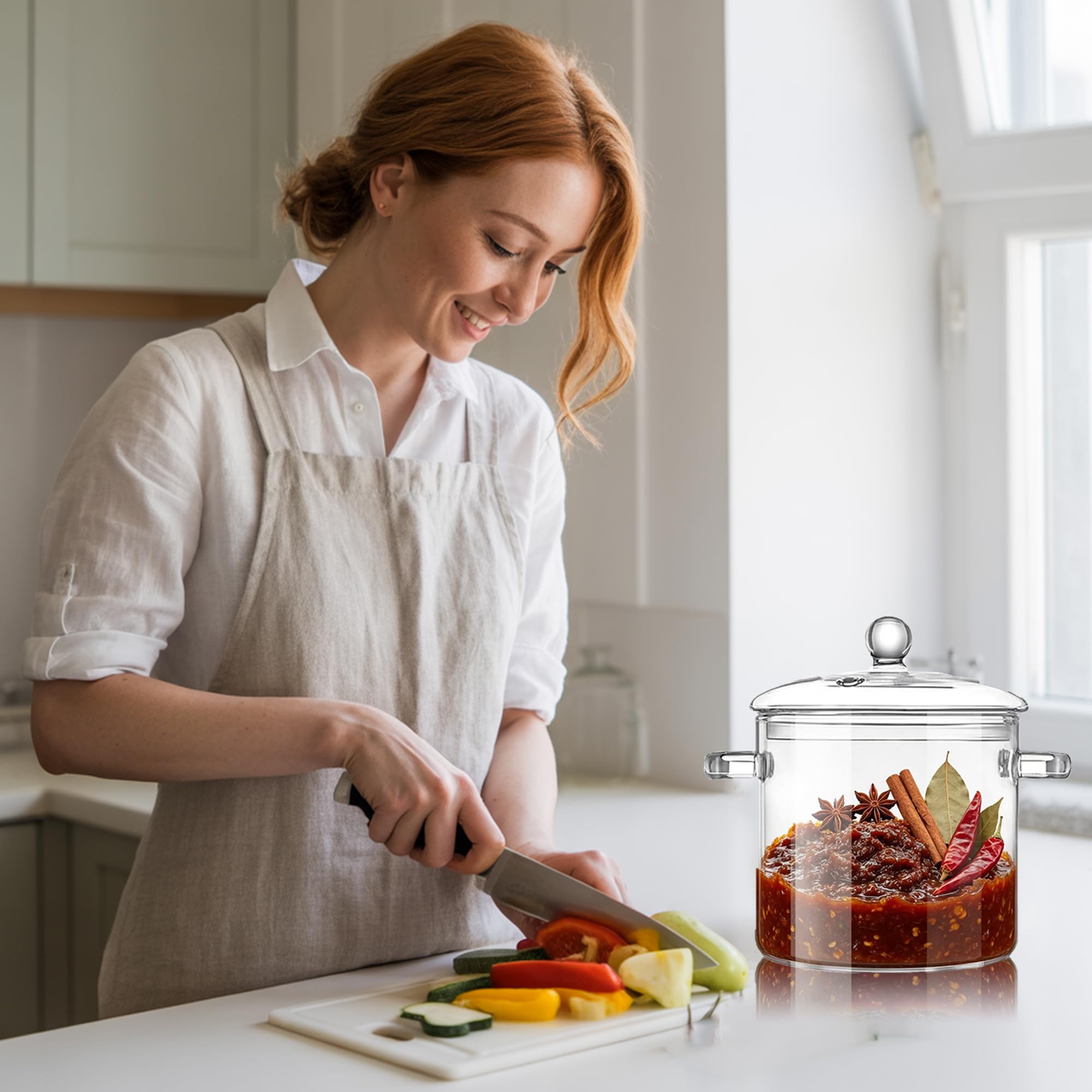 Olla de vidrio transparente con tapa para cocinar popurrí, cacerola de 3 litros, ollas grandes de 101 onzas para estufa, visiones superiores, ollas de borosilicato grandes y seguras