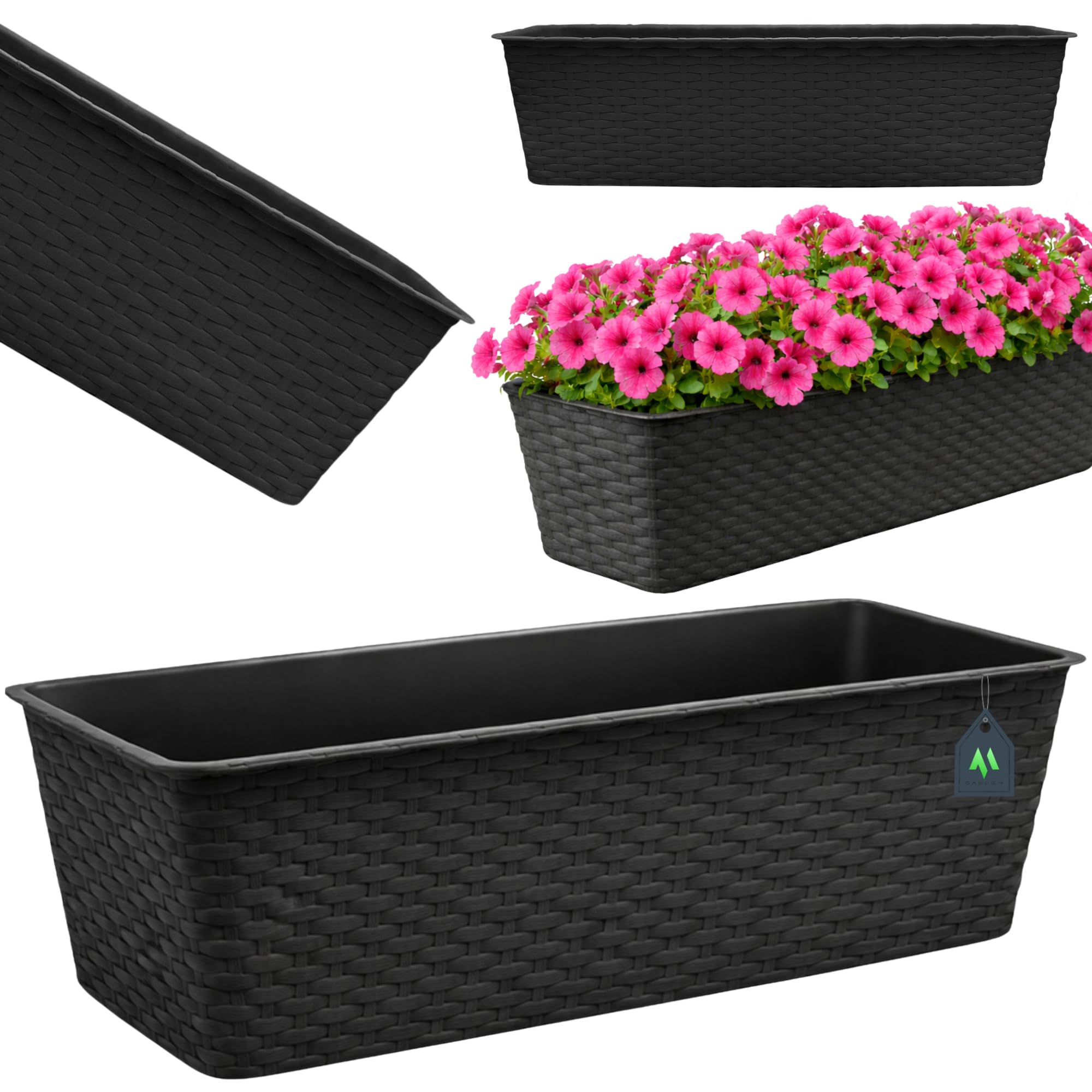 OMAGO® Fioriere da balcone 60 cm, set di 4 vasi antracite, contenitori per fiori in plastica, resistenti alle intemperie, per giardino, terrazza e balcone