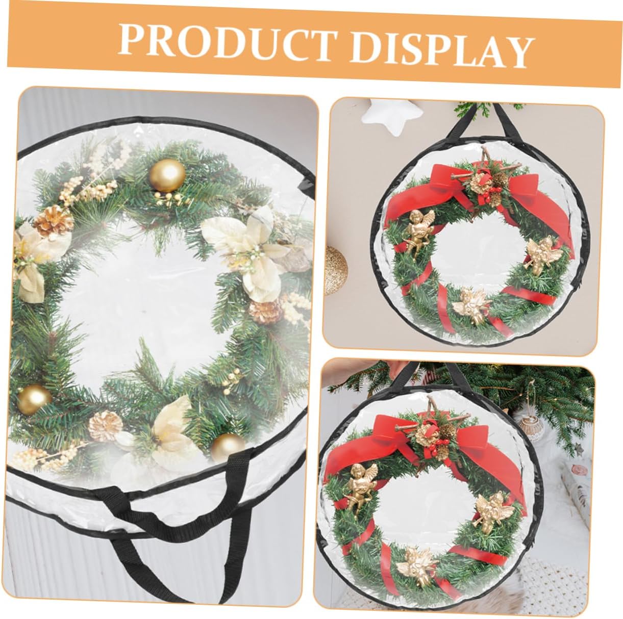 KOMBIUDA Large Christmas Wreath Storage Bag Transparent Round Garland Bag for Christmas Supplies