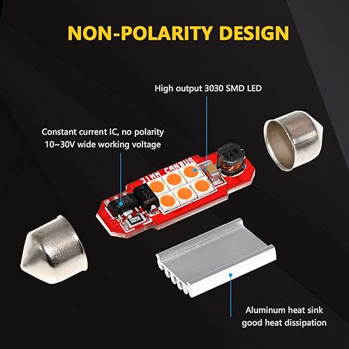 Miniatura 2 de PHINLION Bombilla LED súper brillante DE3175 3030 6-SMD Festoon 1.25 pulgadas 1.220 in DE3021 DE3022 bombillas LED miniatura para mapa interior de