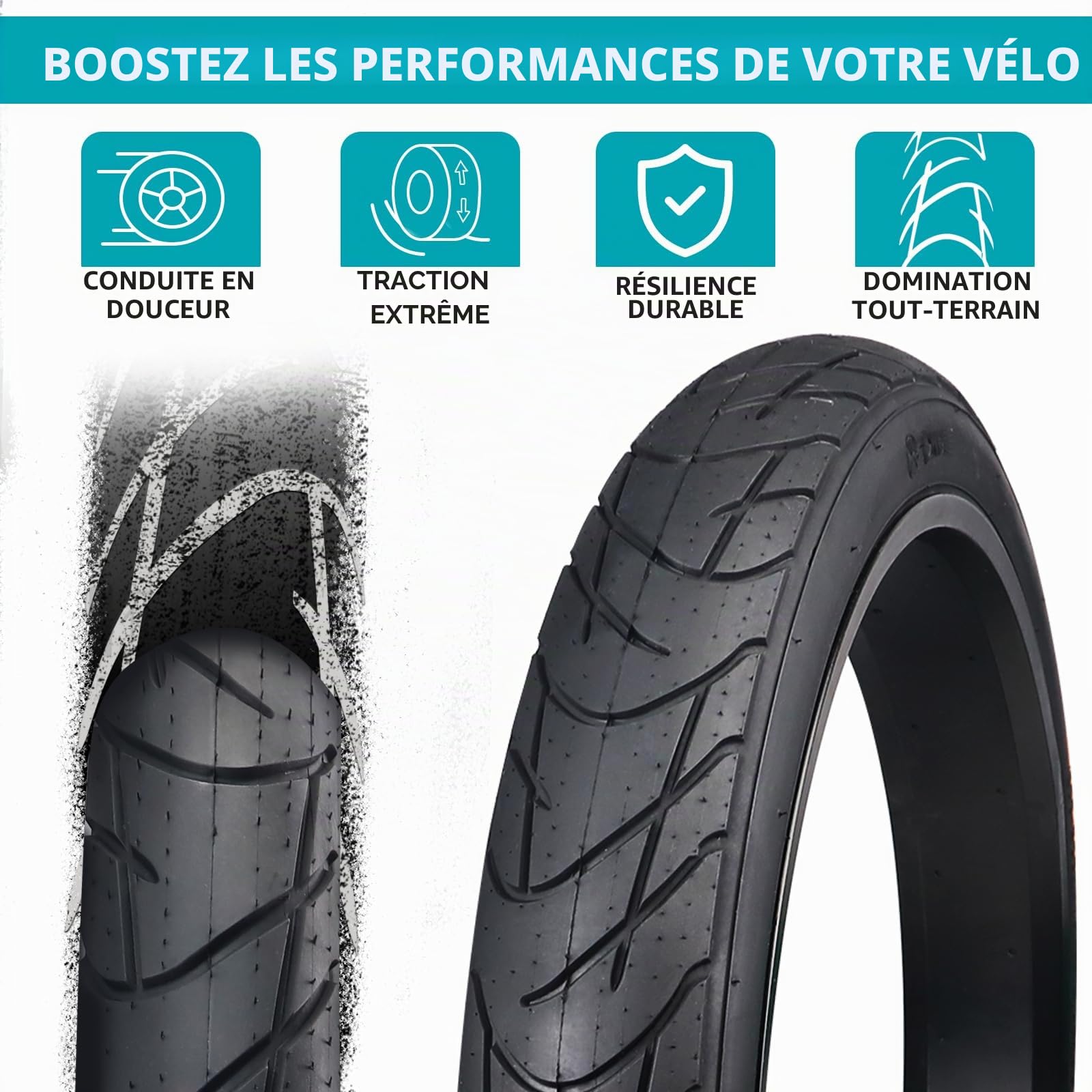 ZUKKA E Bike Pneu de vélo 26 x 3,0 avec pneus graisseux Heavy Duty High Performance Wear-Resistant E-Bike Mountain Snow Bike Noir