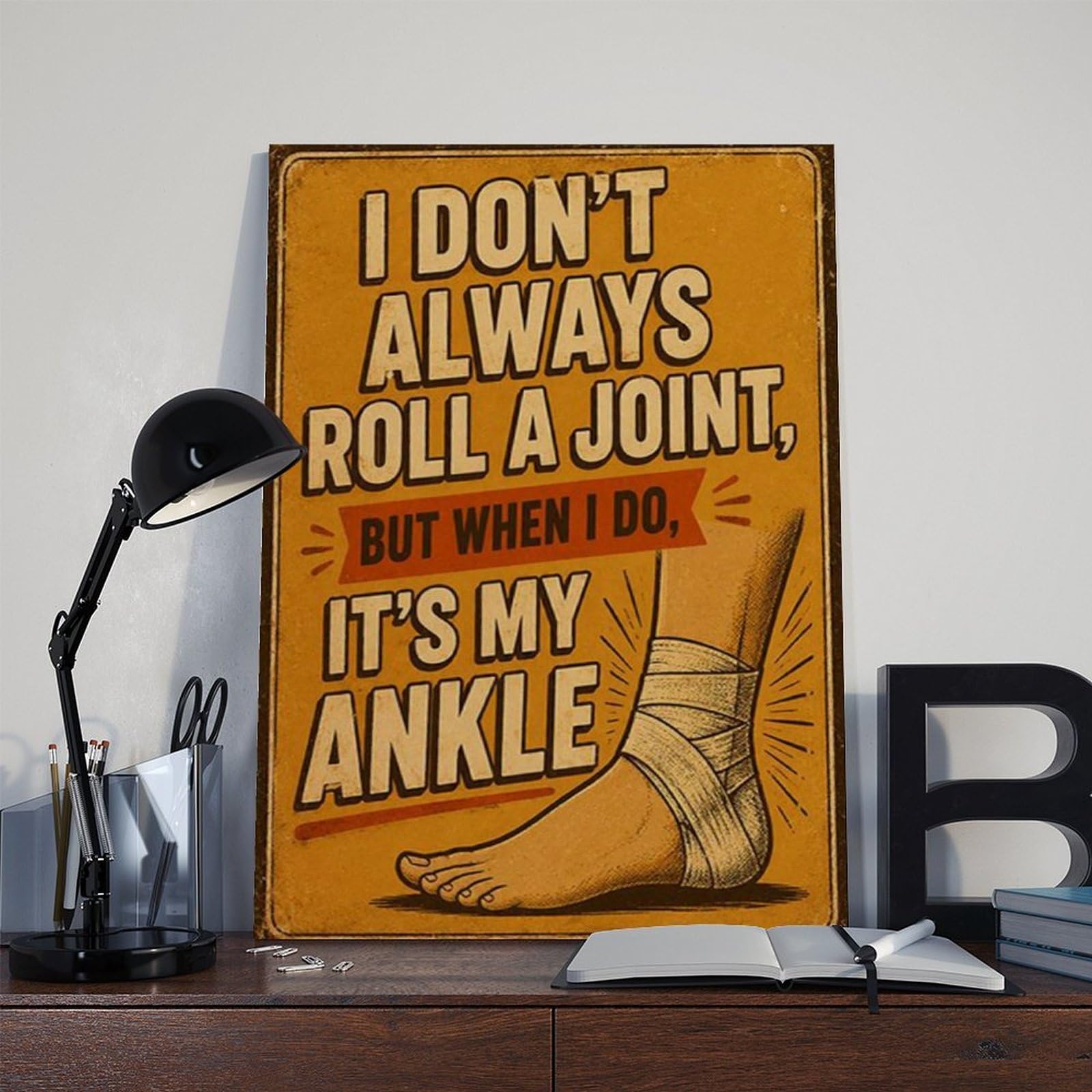 Poster su tela a tema lesioni satiriche, divertente poster con frattura alla caviglia, decorazione per camera da letto, ufficio, stanza, regalo, 40,6 cm di lunghezza x 61 cm di larghezza