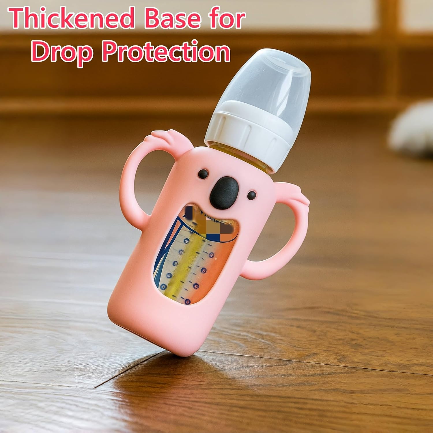 4 Pcs Silicone Sleeve Compatible with Dr. Brown Narrow Glass Baby Bottle 8 OZ/250 mL, Cute Koalas Shape Drop Protection Sleeves with Silicone Handles (4 Pink, 8 Ounce)