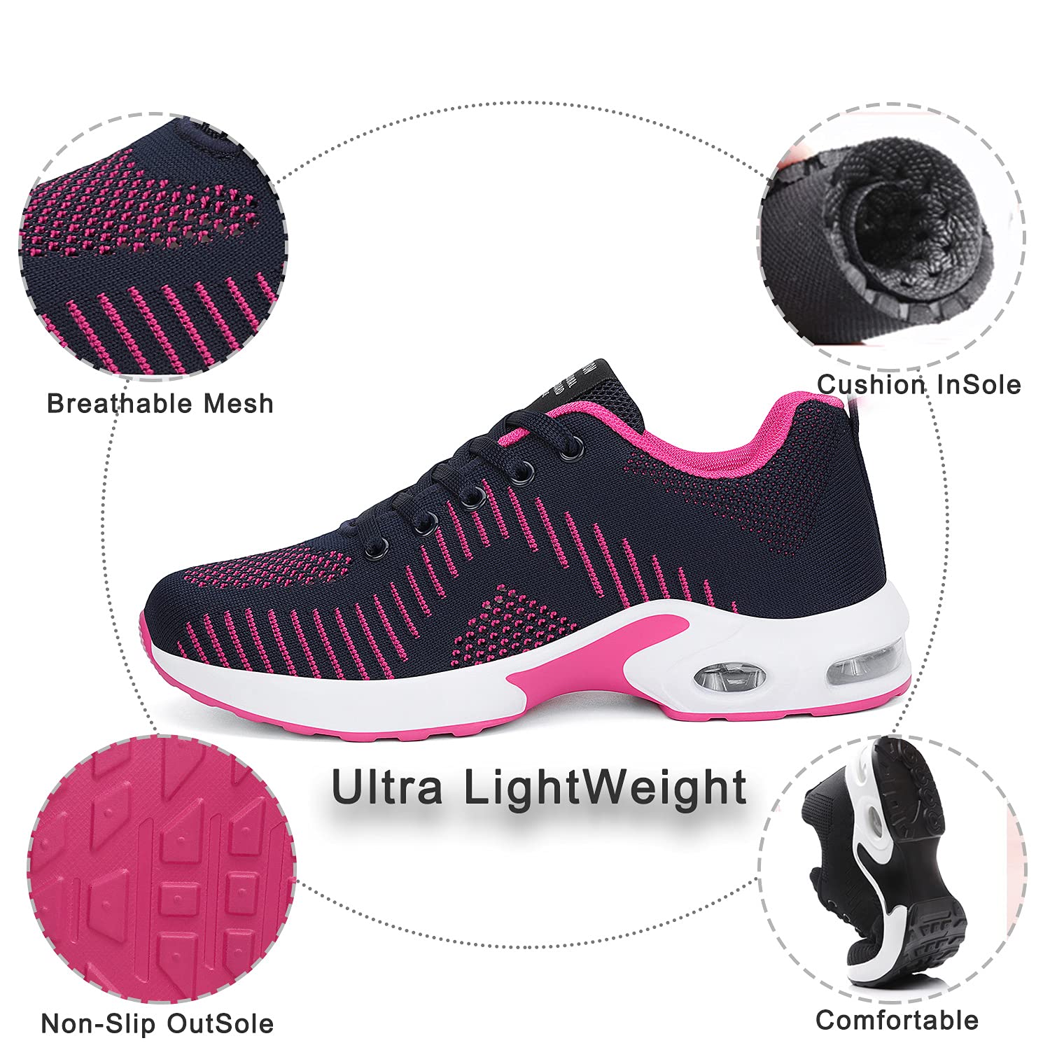 DANNTO Damen Laufschuhe Atmungsaktiv Turnschuhe Schnürer Leichte Stoßfest Mode Sportschuhe Outdoor Athletisch Sneaker für Gym Walking Jogging Laufen Basketball Frühling Sommer