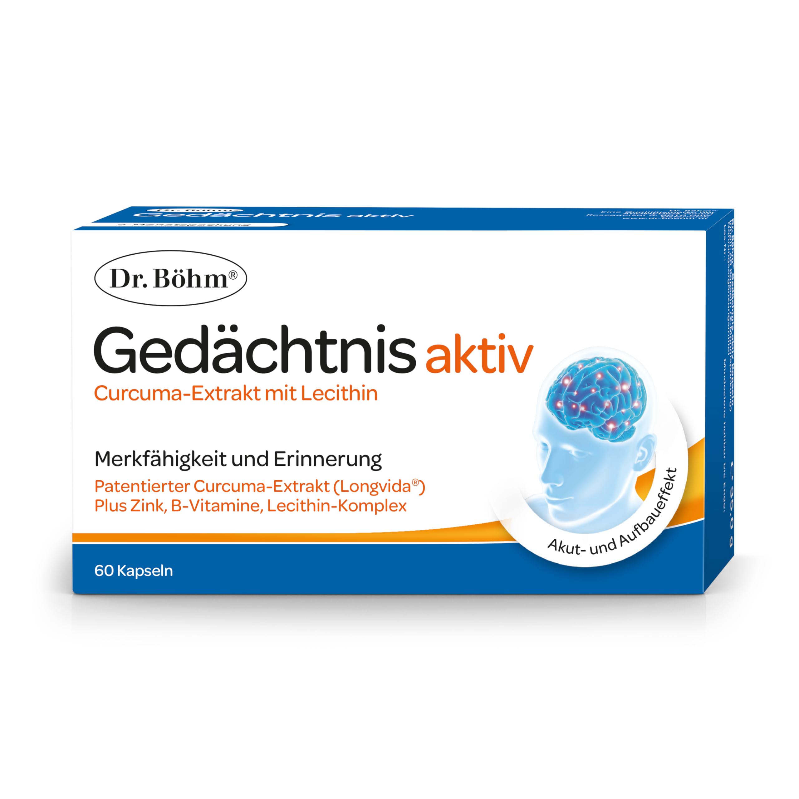 Dr. Böhm Gedächtnis aktiv: Für Merkfähigkeit und Erinnerung mit Curcuma-Extrakt, B-Vitaminen, Zink und Lecithin-Komplex, 60 Kapseln