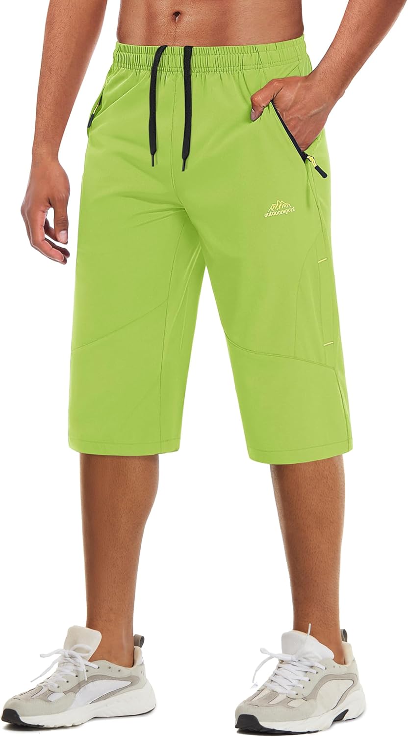 MAGCOMSEN Men's Capri Shorts Quick Dry Below Knee 3/4 Capri Pants with Zipper Pockets for Workout Running Training Summer