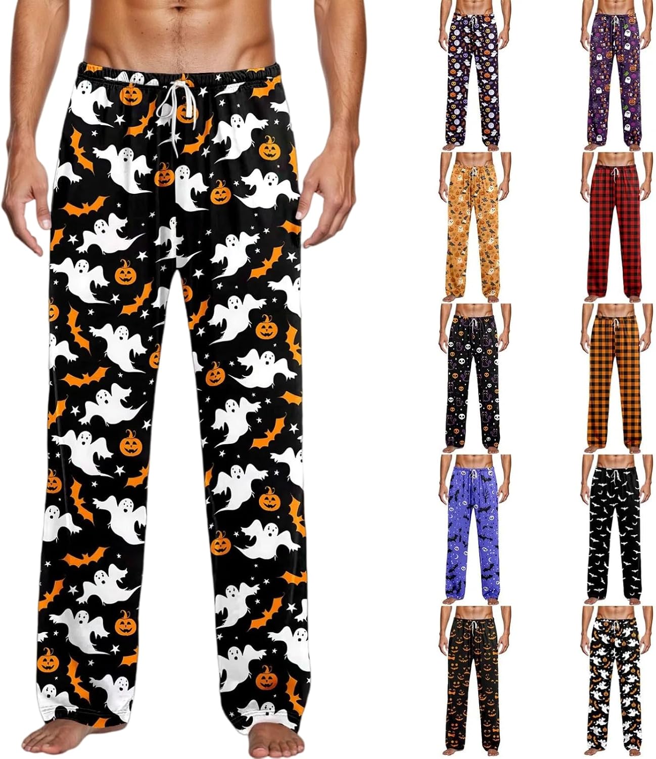 Halloween Pajamas Men Pajama Pants Family Pjs Pumpkin Ghost Bat Plus Size Matching For Couples Adult Unisex