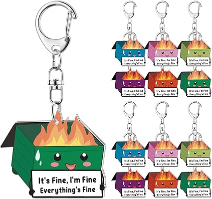 100 Pcs Dumpster Fire Acrylic Keychains – Funny Support Gifts For Coworkers, Teachers, Employees (Green)