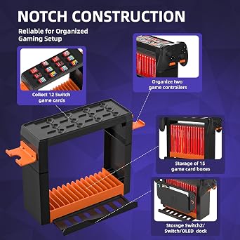 Switch 2 Storage Stand, Multifunctional Switch 2 Organizer Holds 15 Game Boxes, 12 Game Cards, 2 Controllers and Switch Dock, Compatible with Switch 2/Switch OLED/Switch - Switch 2 Accessories
