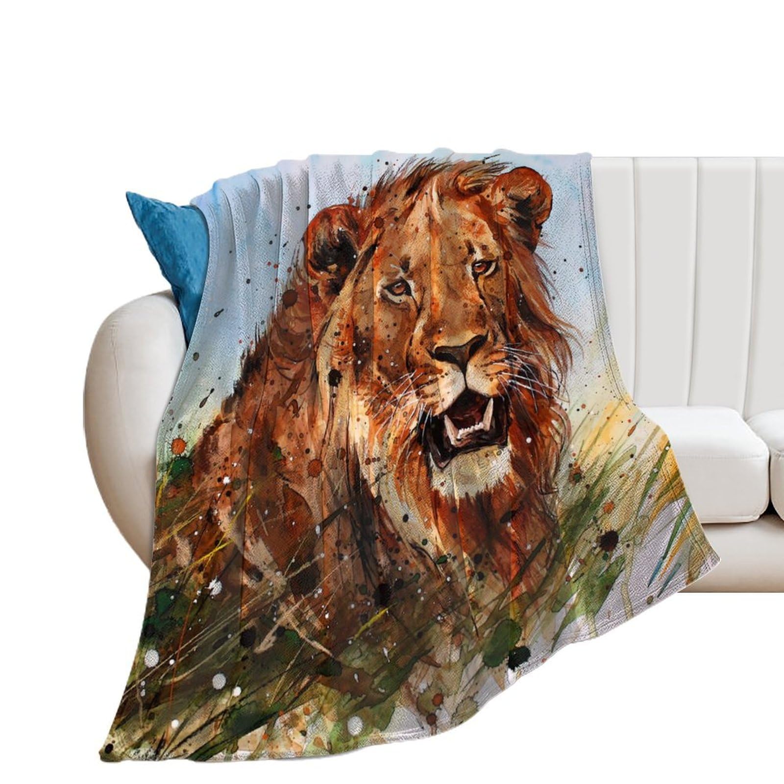 Couverture Polaire Lit et Canapé Peinture Lion Plaid Salon 150x200
