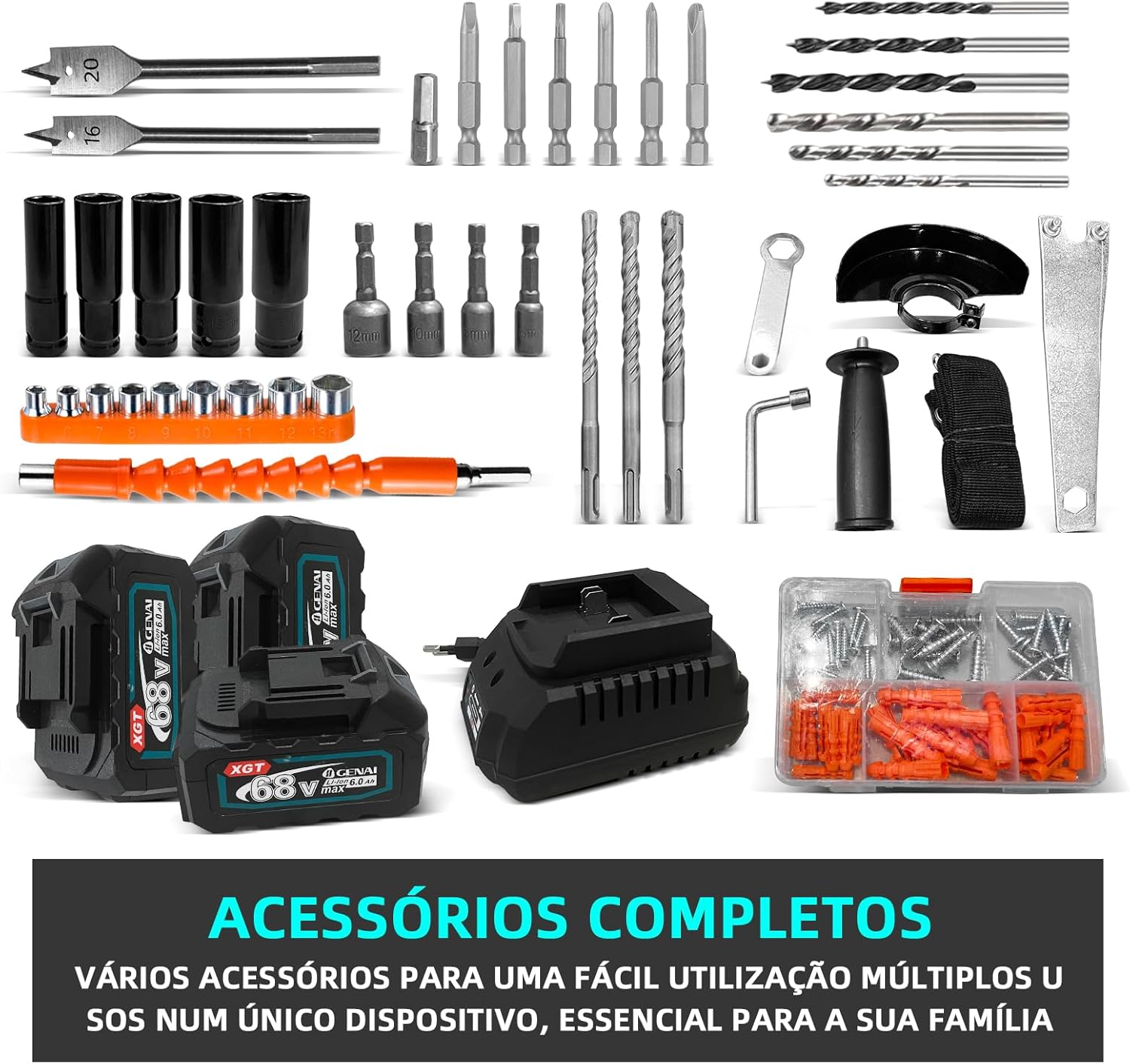 Assortment of accessories for the 5-in-1 power tool kit