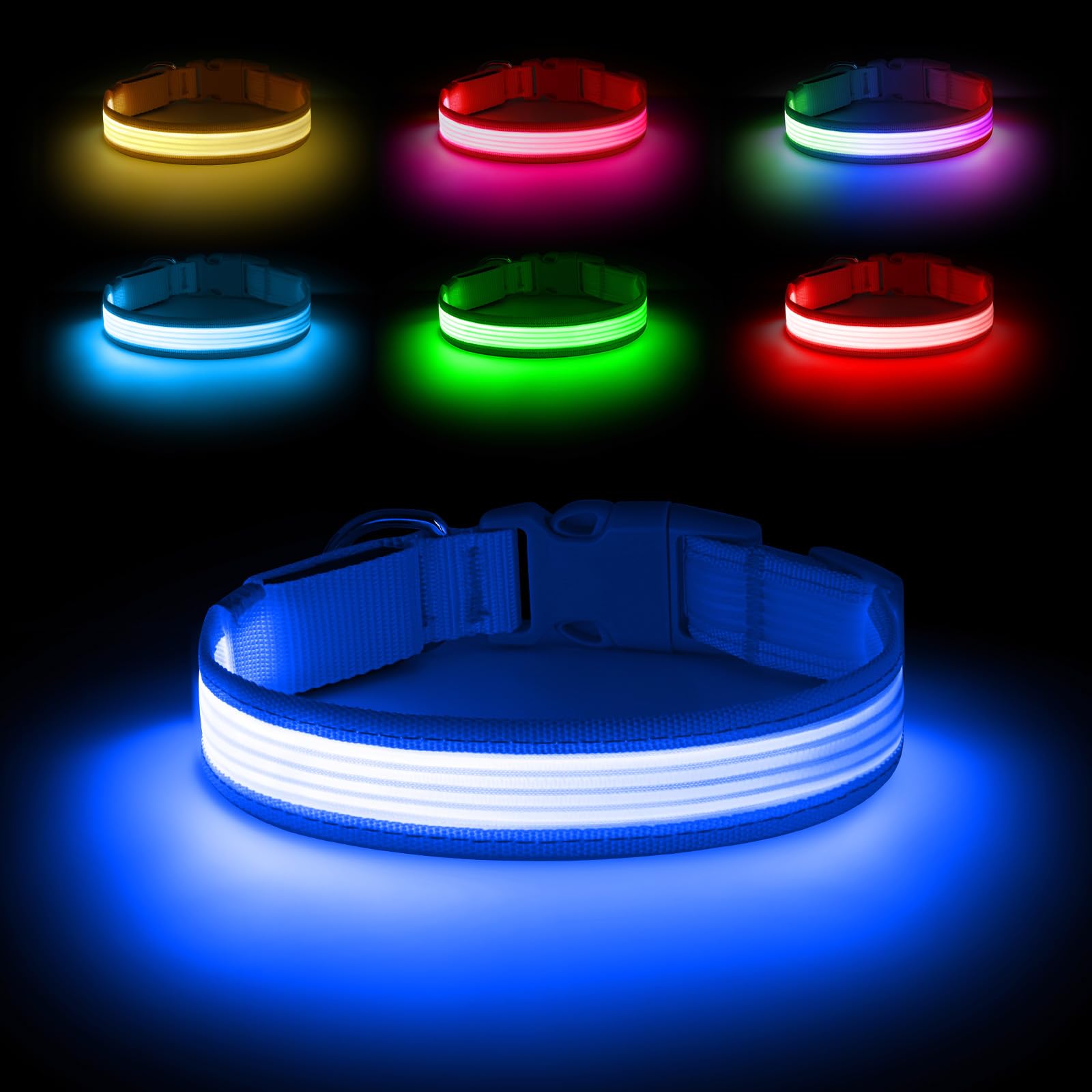 YFbrite Light up Dog Collar, Safe for Night Walking, Adjustable, Blue L