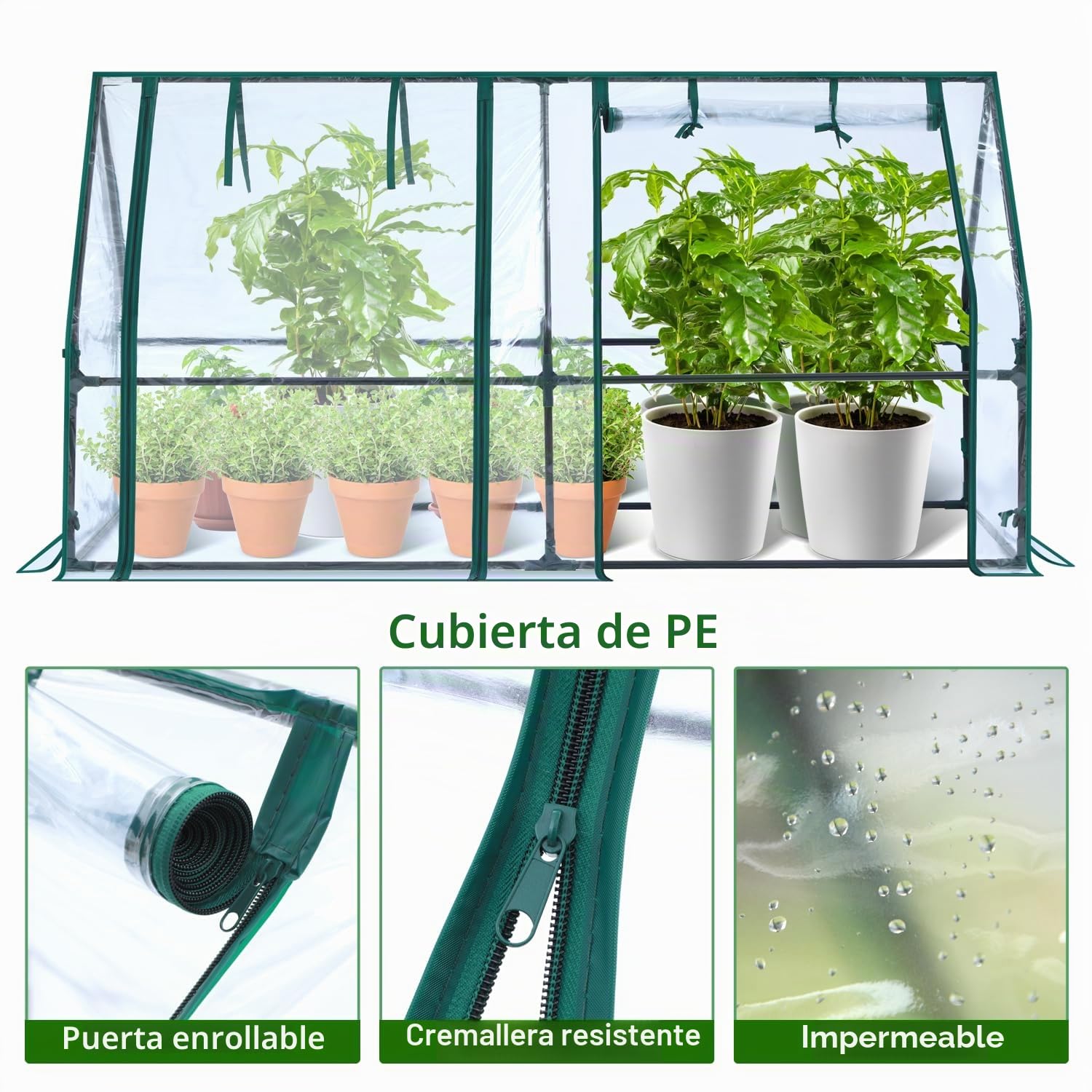 Ohuhu Mini invernadero portátil para exteriores, invernaderos de 180 x 91 x 91 cm con puertas dobles grandes con cremallera y estacas para el suelo, impermeable y con protección UV, invernadero de