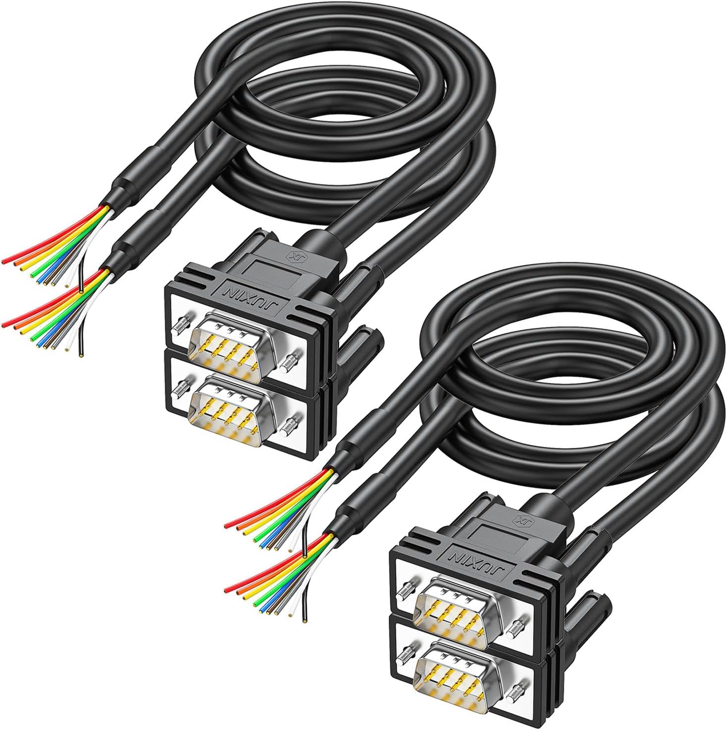 JUXINICE4Pack DB9 Connector to Bare Wire END, D-SUB 9 pin RS232 Serial Extension Cable Double shielde,DB9 Male to 9-Core Wires 3ft -Black