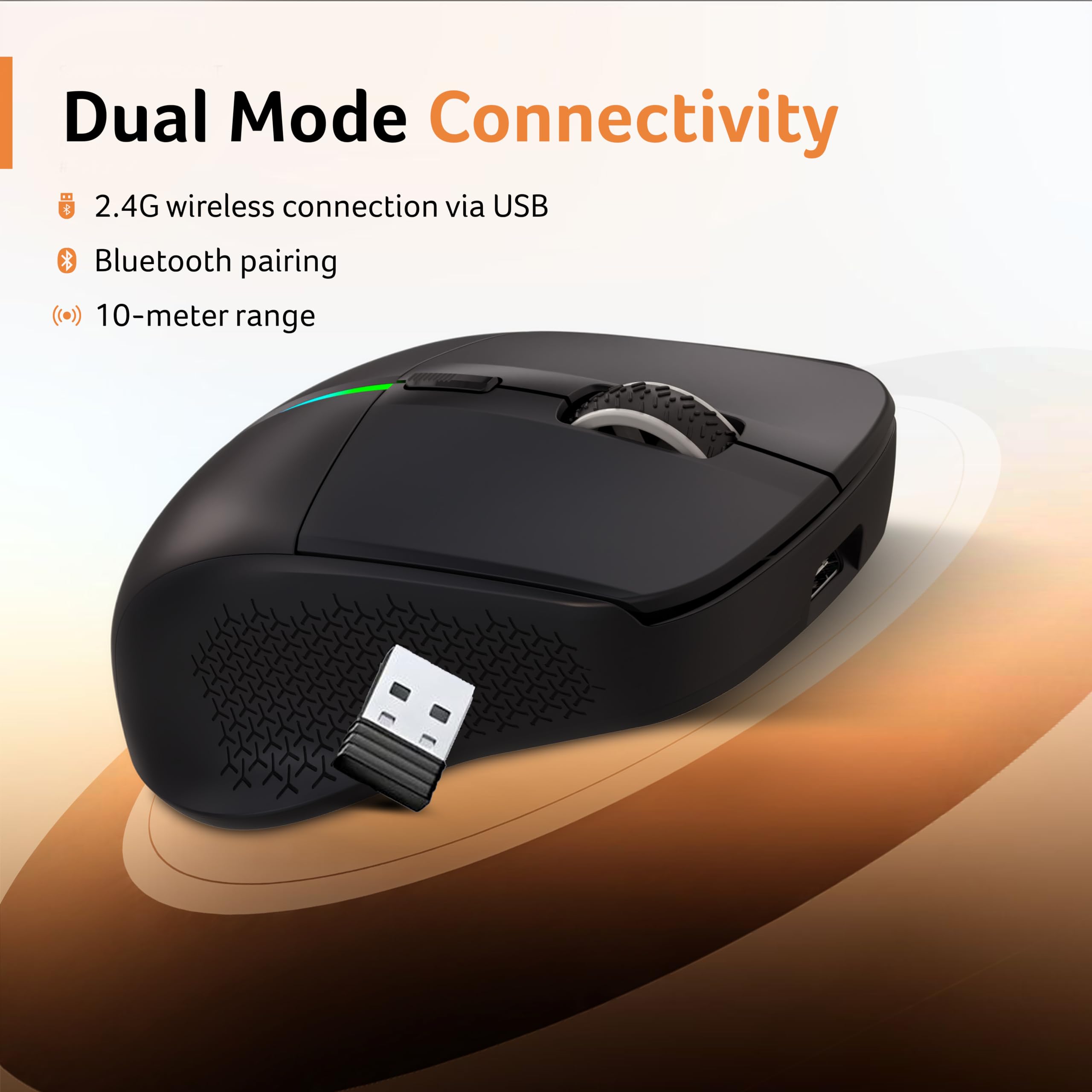 Acer Prism Dual Mode Wireless Mouse I 2.4G + Bluetooth I Silent Click I 3200 DPI (800-1200-2400-3200) I Rechargeable 500mAh I RGB LED I 6 Buttons I Lightweight 87g I Ergonomic Design for Laptop PC Mac — Amazon image 3