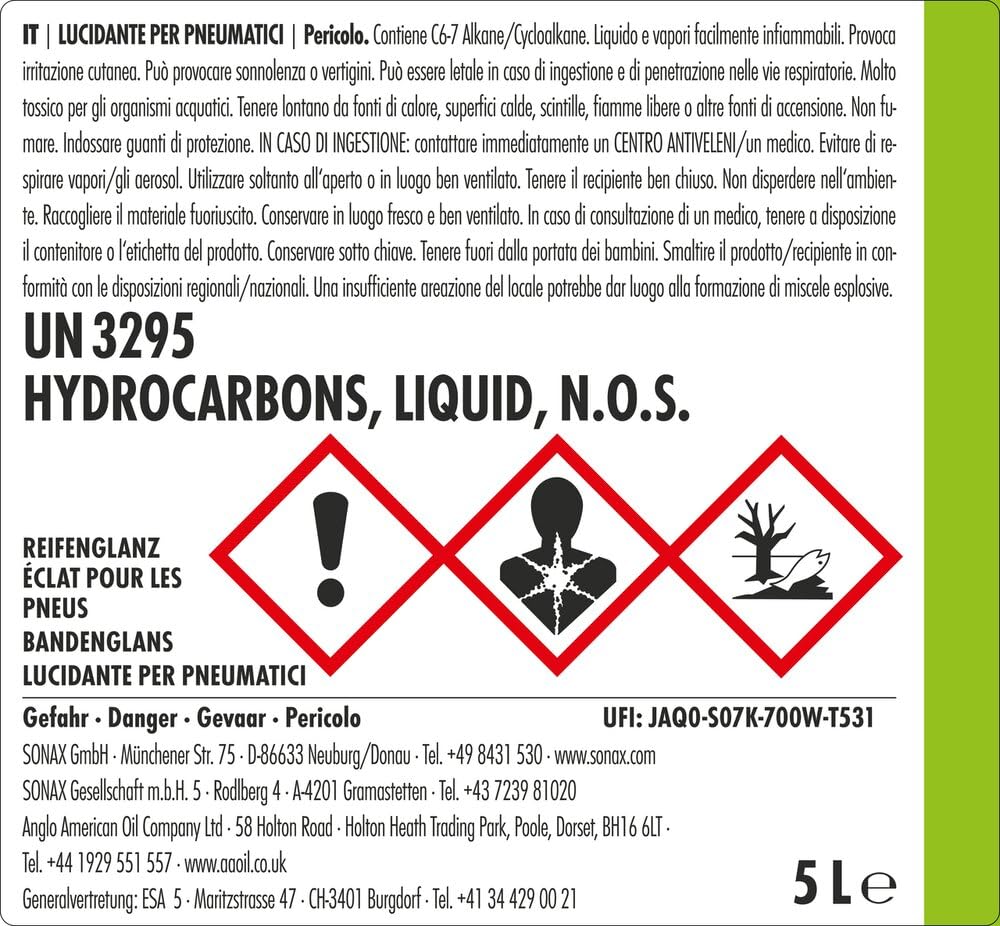 SONAX PROFILINE Éclat pour les pneus (5 litres) redonne aux pneus usés par les intempéries l'intensité de leur couleur et assure une brillance parfaite | Réf:02355000