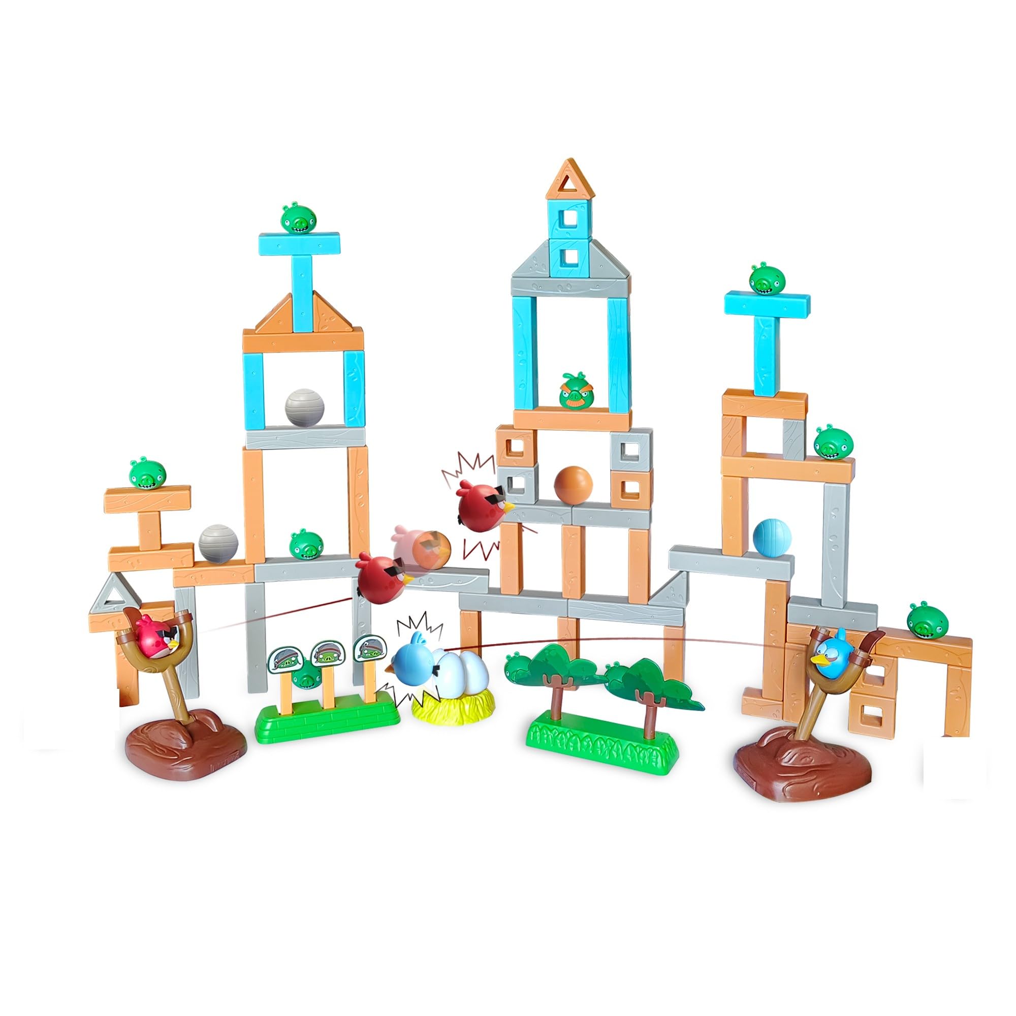2023 Newly Licensed Angry Birds Toys Playsets Build N’ Launch Construction Brick Assembly Building Blocks Sets Pig City Strike 2 Takedown Space Planet Game Catapult Slingshot Gift Box 97pcs