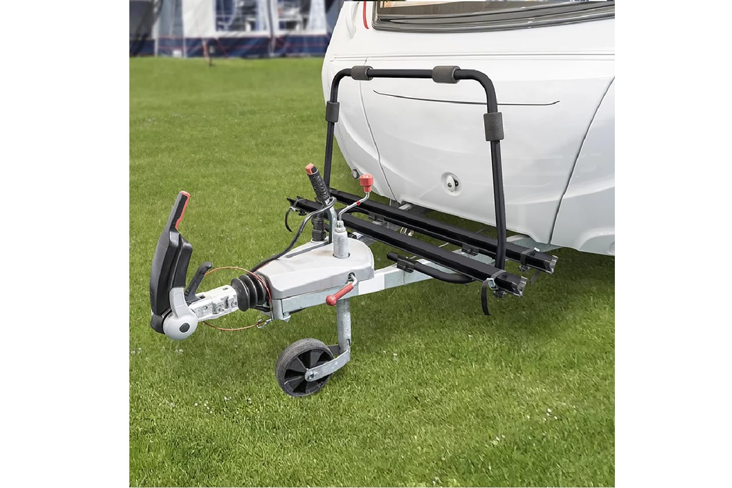 ProPlus Porte-vélos pour Timon – pour 2 vélos – pour caravanes – avec Partie basculante – Noir | En aluminium léger. Idéal pour caravane et camping-car. Pour 2 vélos de ville ou route de 52 mm max.