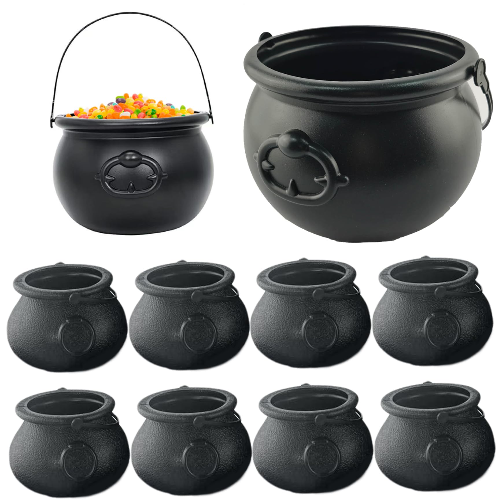 Caldero de plástico Halloween 9 piezas con asas cuenco para dulces