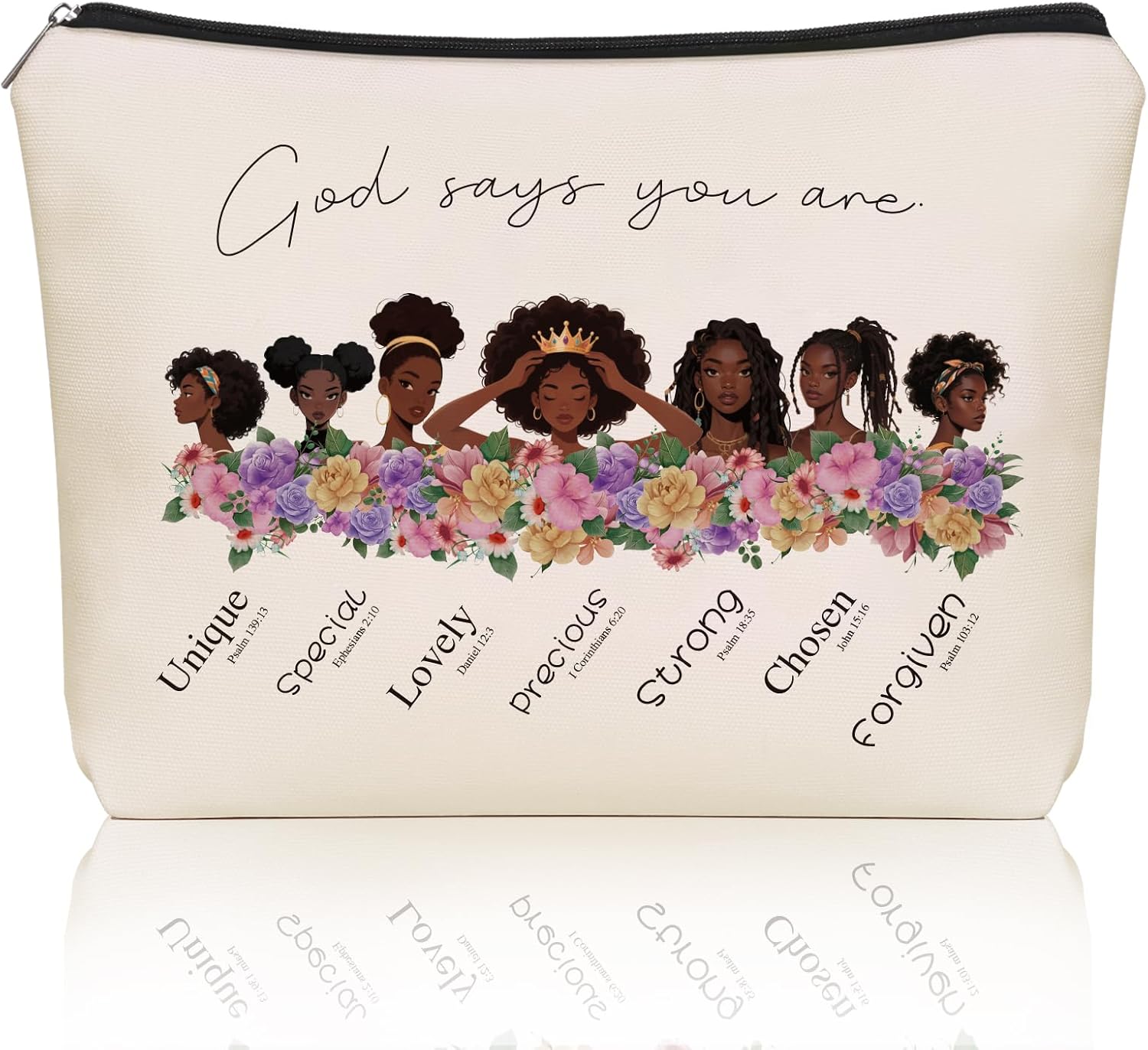 First Communion Gifts For Girls - God Says You Are Christian Makeup Bag for African American Black Teen Girls & Women, Black Girl Magic Cosmetic & Toiletry Organizer Pouch with Lining.