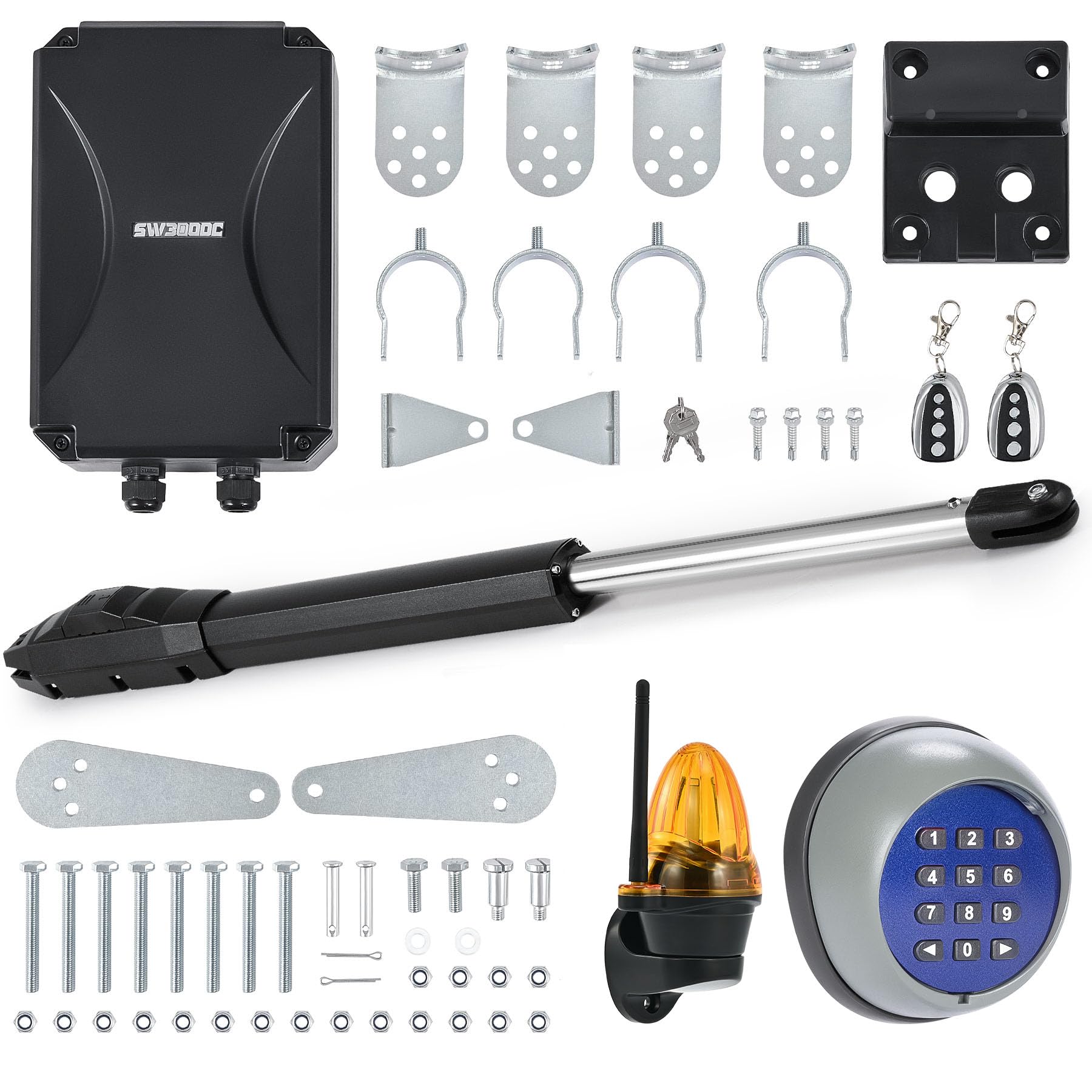 CO-Z Single Swing Gate Opener Kit, Electric Gate Opener for Doors up to 400 kg 6 m, Driveway Home Garden Gate Opening System for Swing Gates with Remote Controls & Warning Light & Wireless Keypad