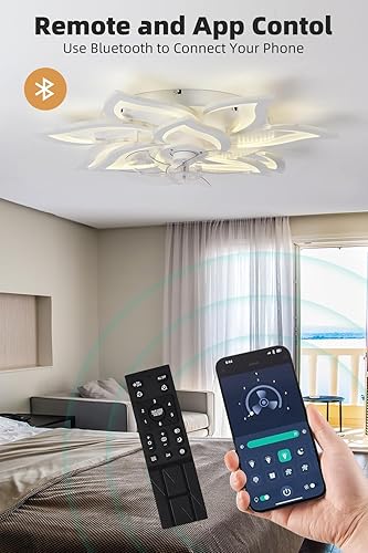 Miniatura 4 de YOZLNFO Ventiladores de techo 2024 con luces y control remoto, ventilador de techo moderno de perfil bajo de 32 pulgadas, regulable, eficiencia