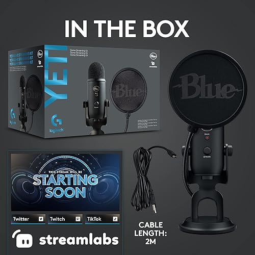 Miniatura 10 de Logitech Blue Yeti - Kit de transmisión de juegos con micrófono USB Yeti software azul VOCE temas exclusivos de Streamlabs filtro pop azul