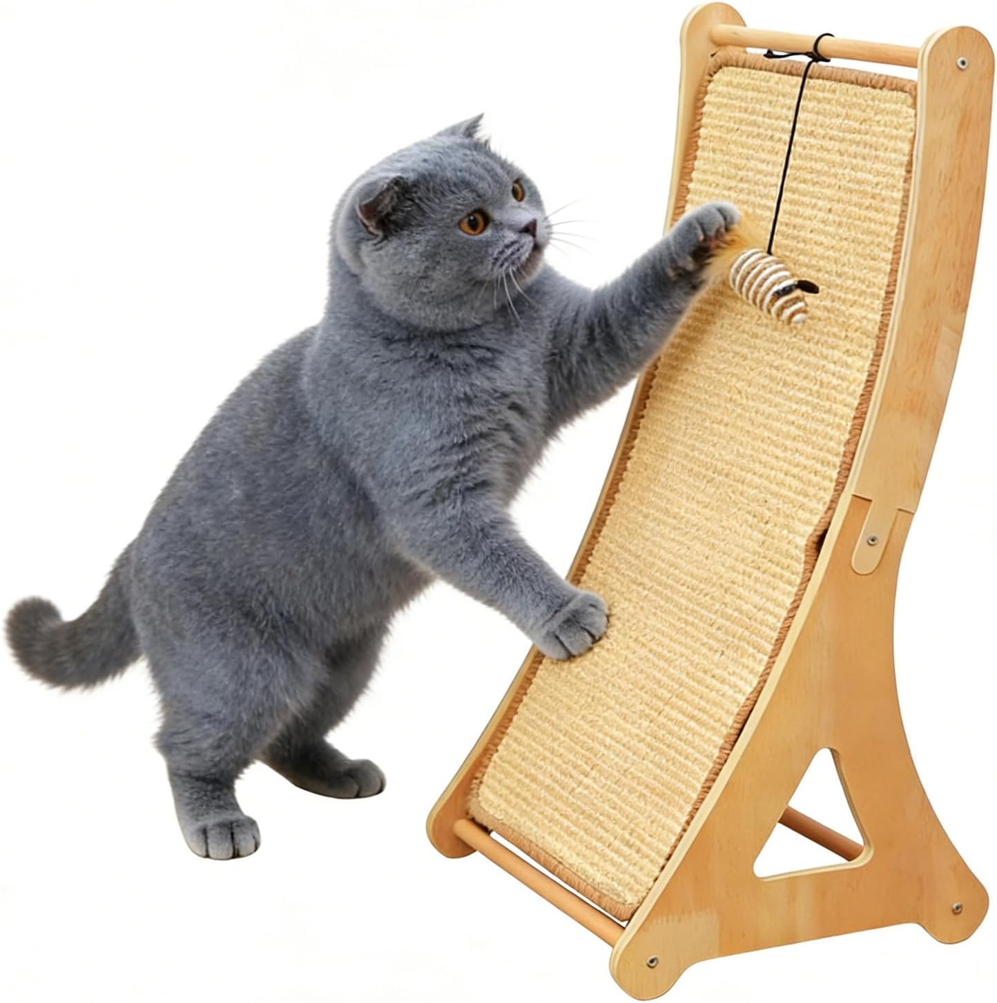 Cat Scratcher, Interactive Furniture Protector Toy, Vertical Scratching Board with Toy Ball for Indoor Pets, Kittens, Rabbits, Puppies, Corner Floor Use