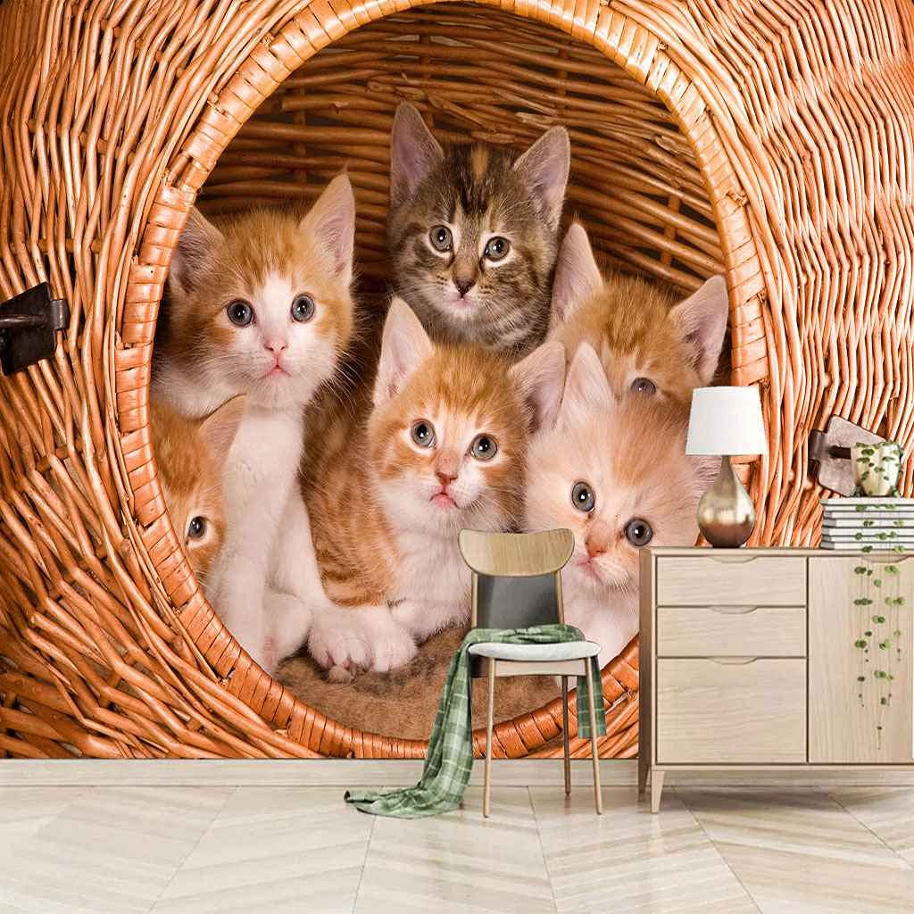 Art mural moderne 3D avec affiche géante chat trompe l'oeil