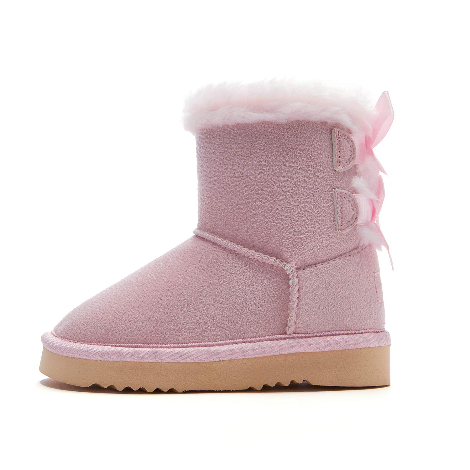 Weestep Girls Toddler Little Kid Warm Fur Winter Ankle Flat Snow Boot(10 Toddler, Bow Pink)