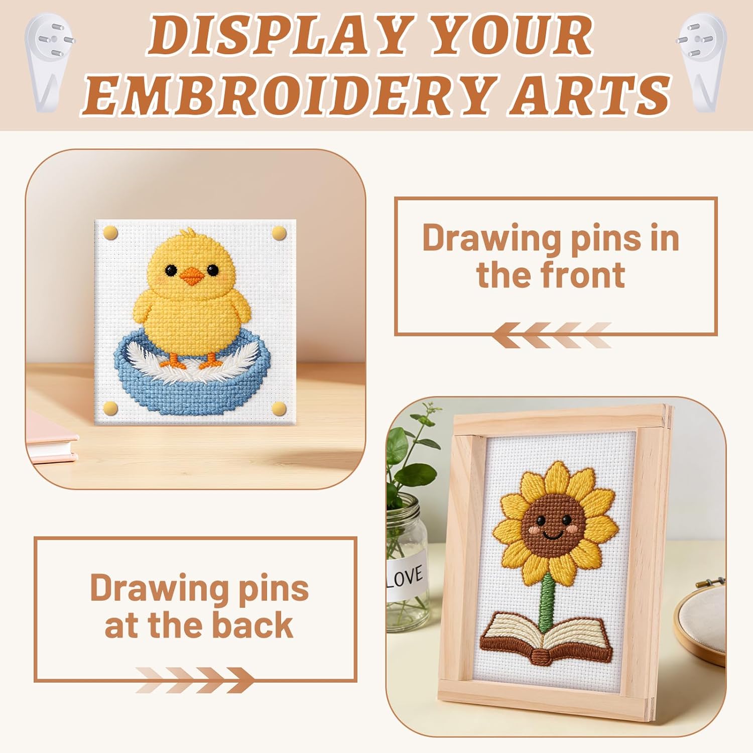 40 Pcs Needlepoint Stretcher Bars, 10 Sizes Wooden Canvas Stretcher Bars with Thumb Tacks and Remover Tool Set for Needlework Embroidery Stitch, DIY Needlepoint Frame Gift for Embroidery Enthusiast