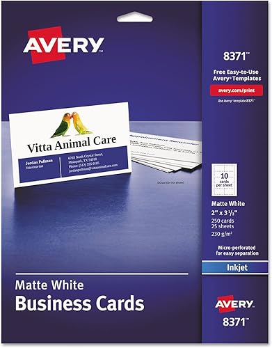 Avery Inyección de tinta mate Business Cards 2X 312 Color blanco 10por hoja 250por paqueteVendido como 2Packs de250Total de 500cada uno