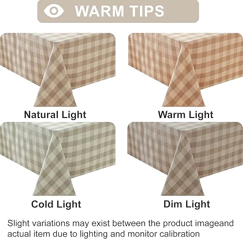 Miniatura 7 de Alsoo - Mantel a cuadros rectangular lavable de búfalo, mantel de algodón y lino a cuadros para picnic, cocina y comedor, beige y blanco, 60 * 75