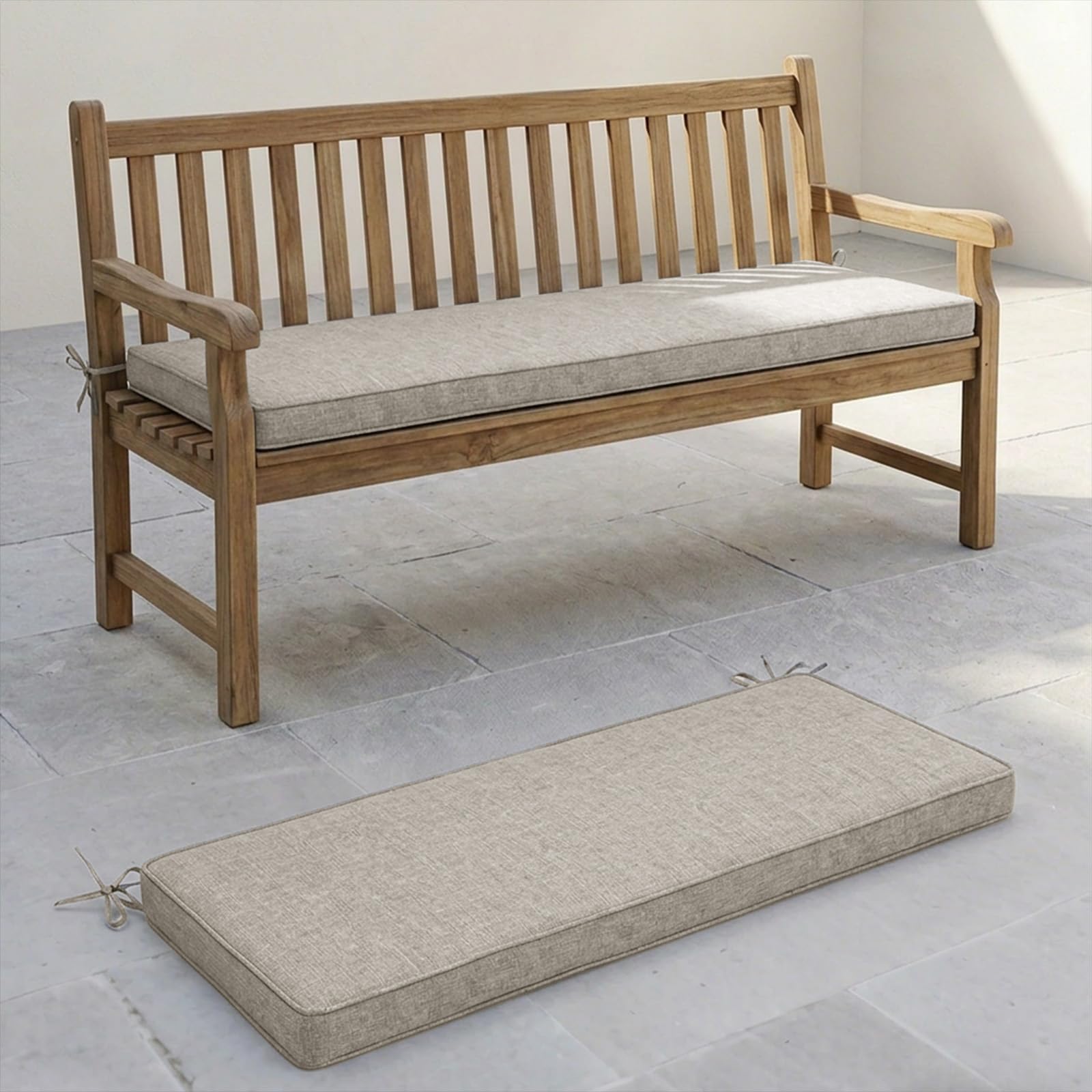 Aocase Indoor Linen Bench Cushion 5 cm Thick 115x45cm, Garden Bench Seat Pad 2/3/4 Seater with Non-Slip Backing for Dining Piano Shoe Bench Bay Windows Indoor/Outdoor Long Chairs Multiple Sizes,Beige