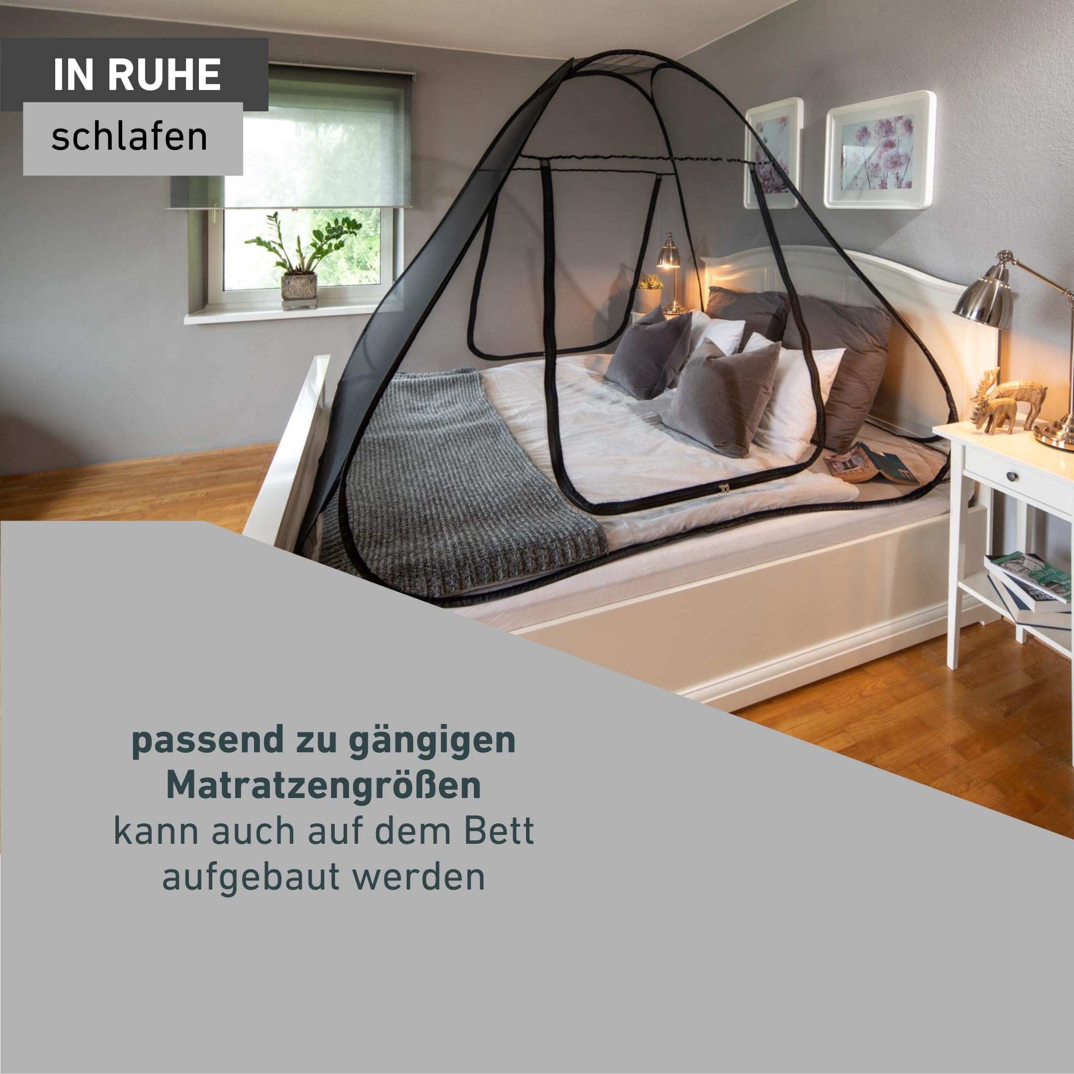 Windhager POP-UP Moskitonetz Zelt, großes Mückennetz für Doppelbett, Camping Netz, Insektenschutz, Mückenschutz, Bettnetz, Fliegennetz Zelt, 160 x 200cm, anthrazit, 03275