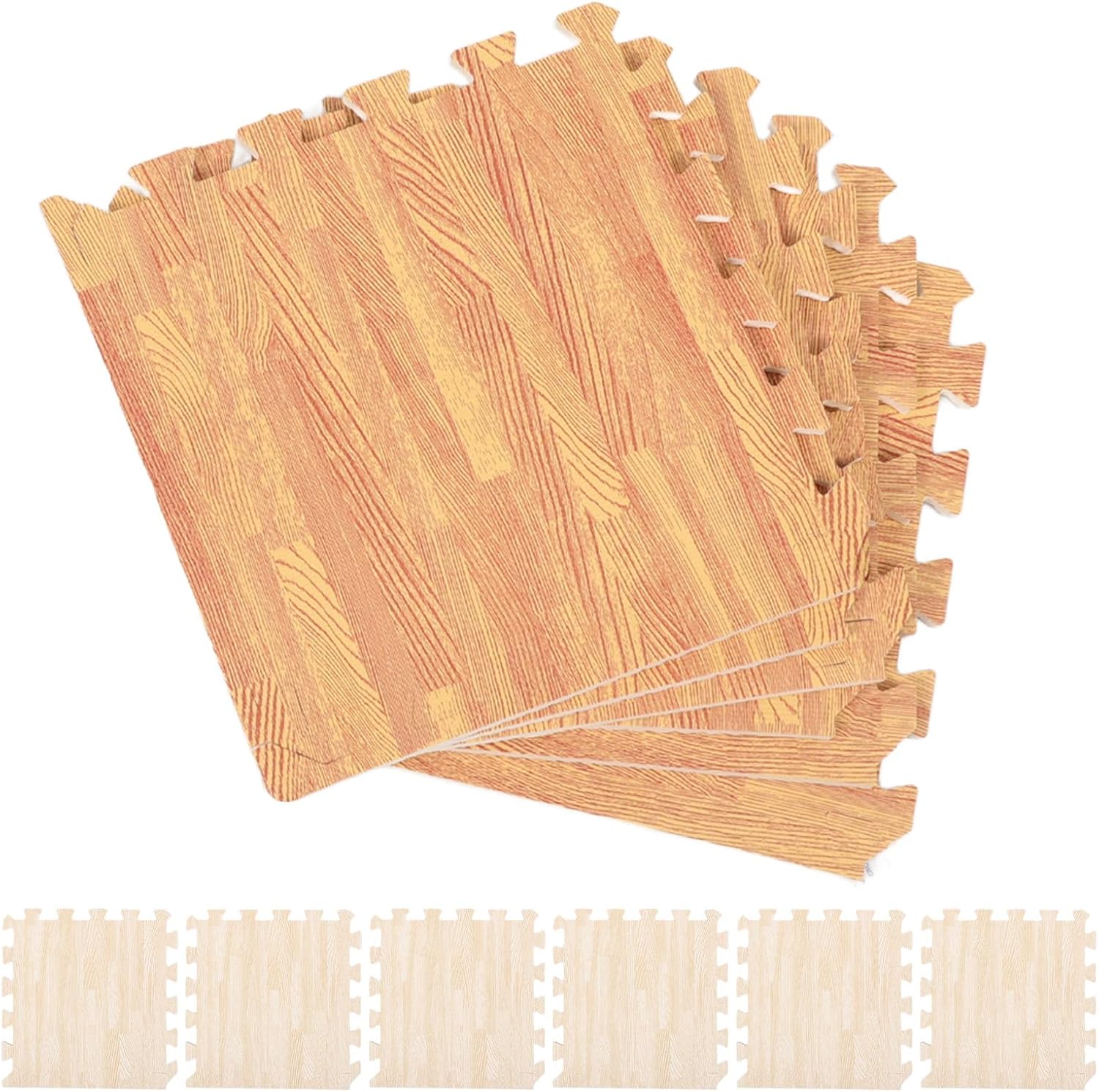 12pcs Wood Grain Puzzle Floor Mats Eva Foam Interlocking Gym Mat Flooring Tiles for Playroom Home Exercise Room
