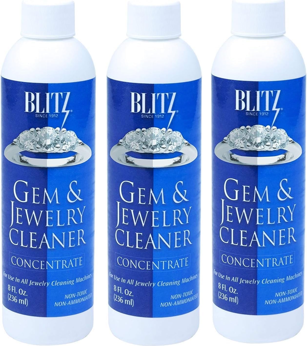 Gem & Jewelry Cleaner Liquid Concentrate for Gold, Silver, Platinum Jewelry Polishes Non-Porous, Precious & Semi-Precious Stones Non-Toxic, Non-Abrasive, Planet Friendly Made in USA 8oz