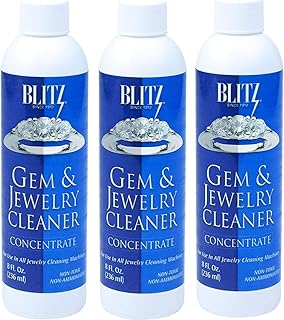 Blitz Gem & Jewelry Cleaner Liquid Concentrate for Gold, Silver, Platinum Jewelry Polishes Non-Porous, Precious & Semi-Precious Stones Non-Toxic, Non-Abrasive, Planet Friendly Made in USA 8oz
