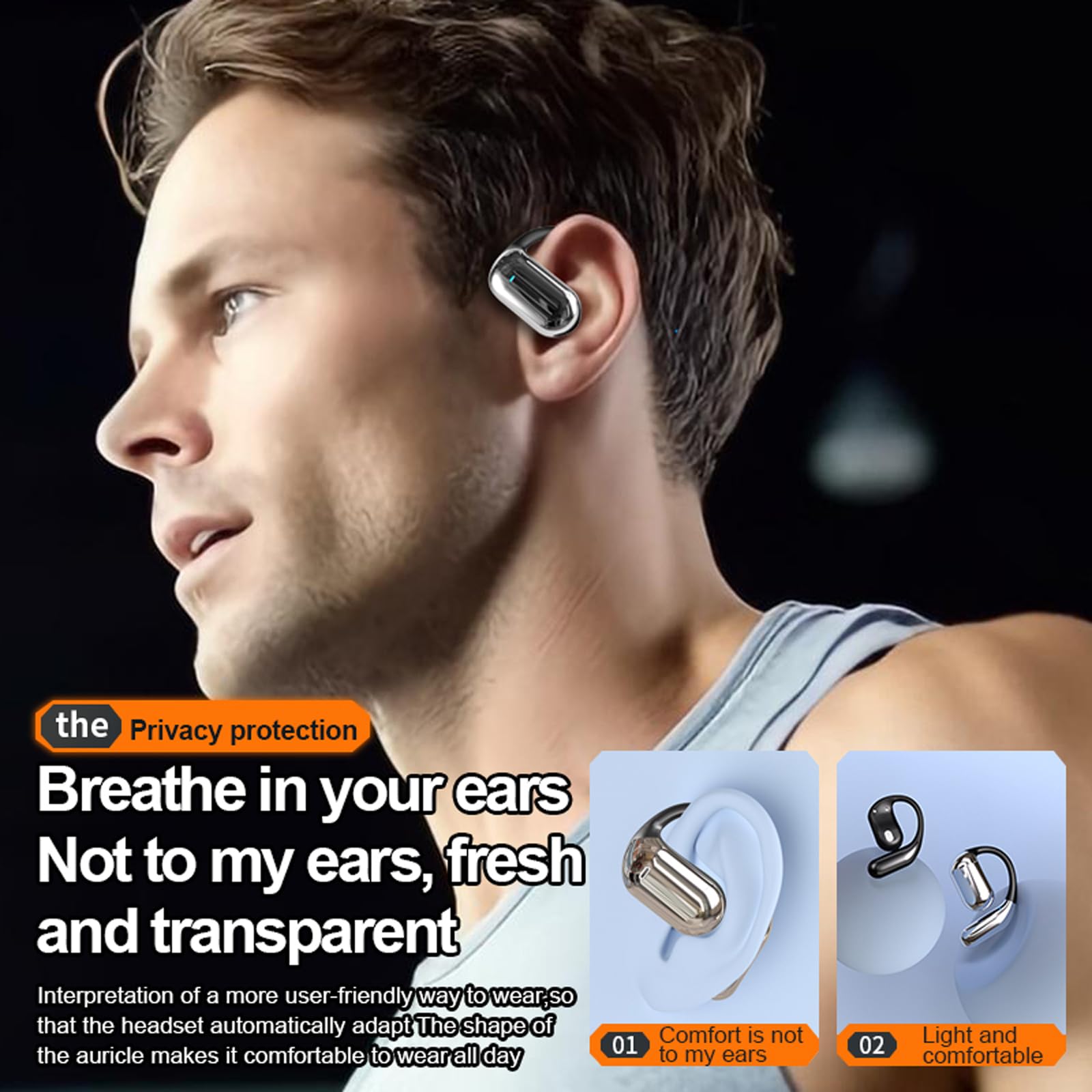 Open Ear Cuffie senza fili Bluetooth 5.4 Sport con gancio per le orecchie Air Bone Conduction Wireless Headphones Earphones Cavo Aria Suono Osso Cuffie Cuffie con Fascia per Jogging Corsa Ciclismo